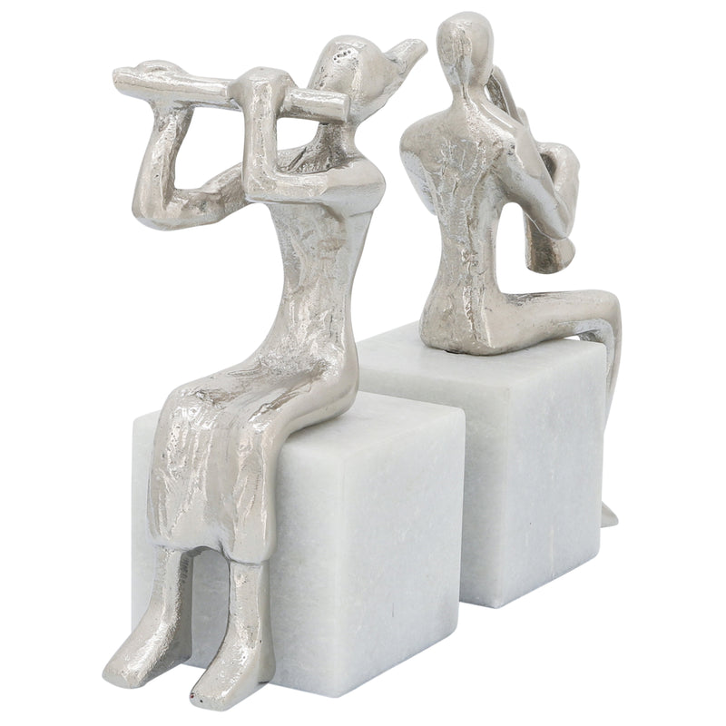 S/2 METAL MUSICIANS ON MARBLE BASE, SILVER