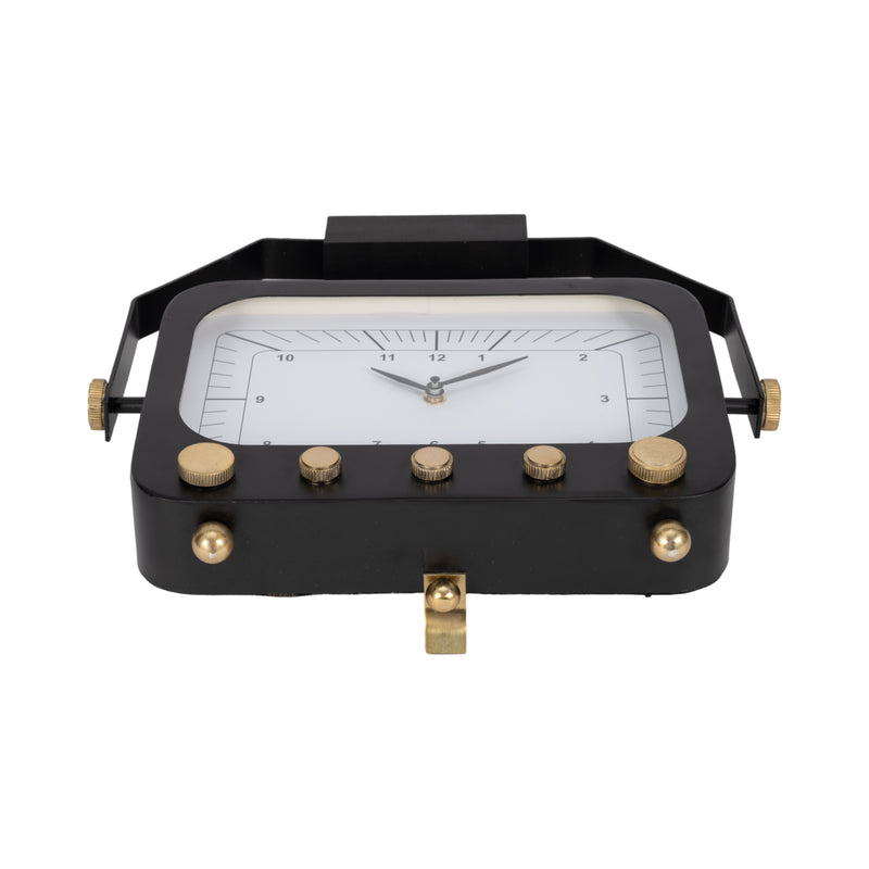 14 Footed Clock With Handle, Black/gold