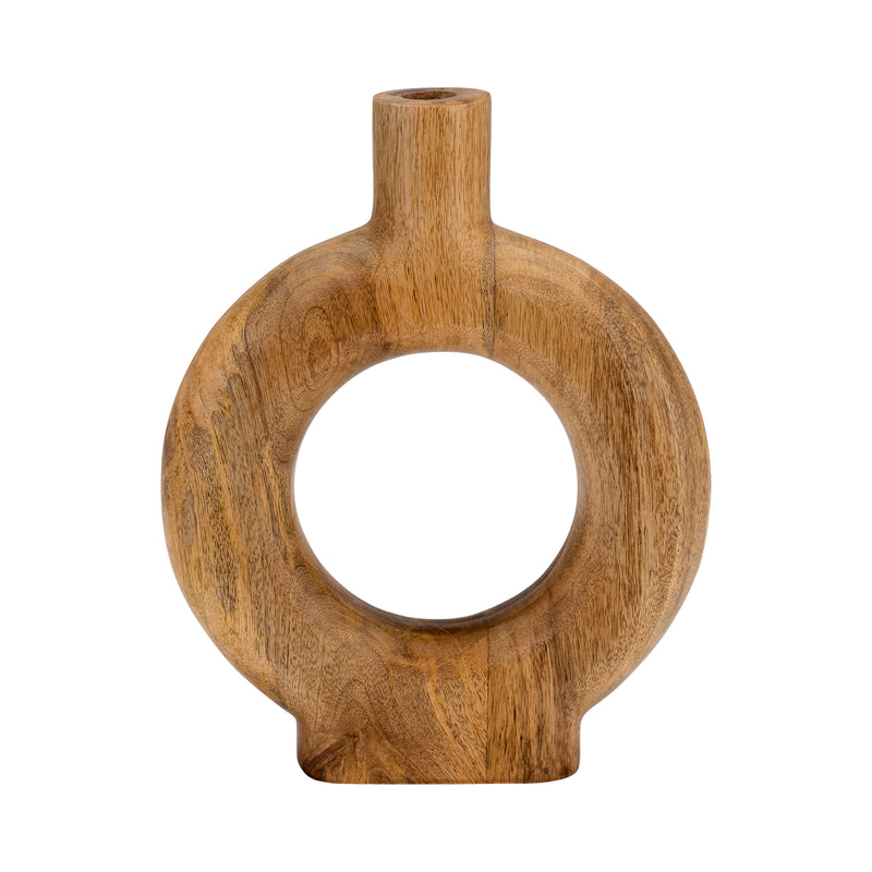 WOOD, 12H DONUT SHAPED VASE, BROWN