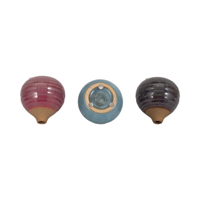 S/3 GLAZED BUD VASES, PURPLE/BLUE/PINK