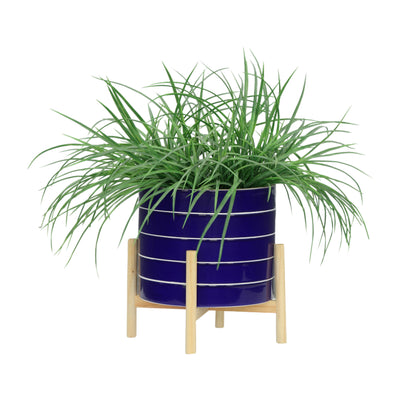 10 STRIPED PLANTER W/ WOOD STAND, NAVY