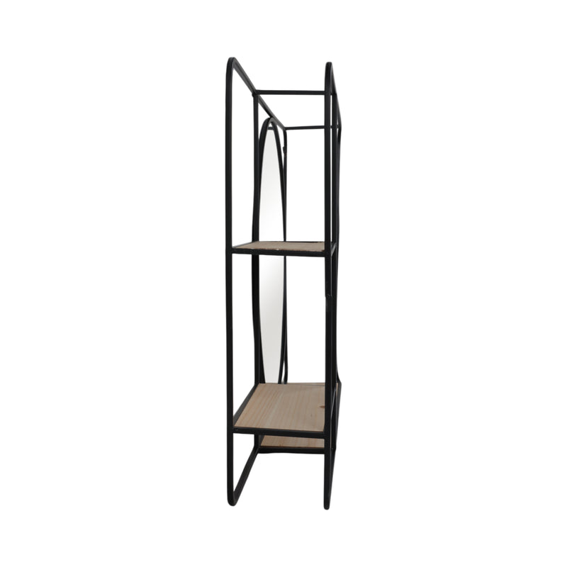 METAL/WOOD 30LWALL SHELF WITH MIRROR, BLACK