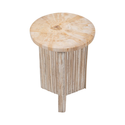 Petrified Wood And Teak 20 Accent Table, Cream