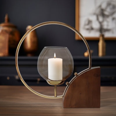 Metal, 17 Half-ring Candle Holder, Gold