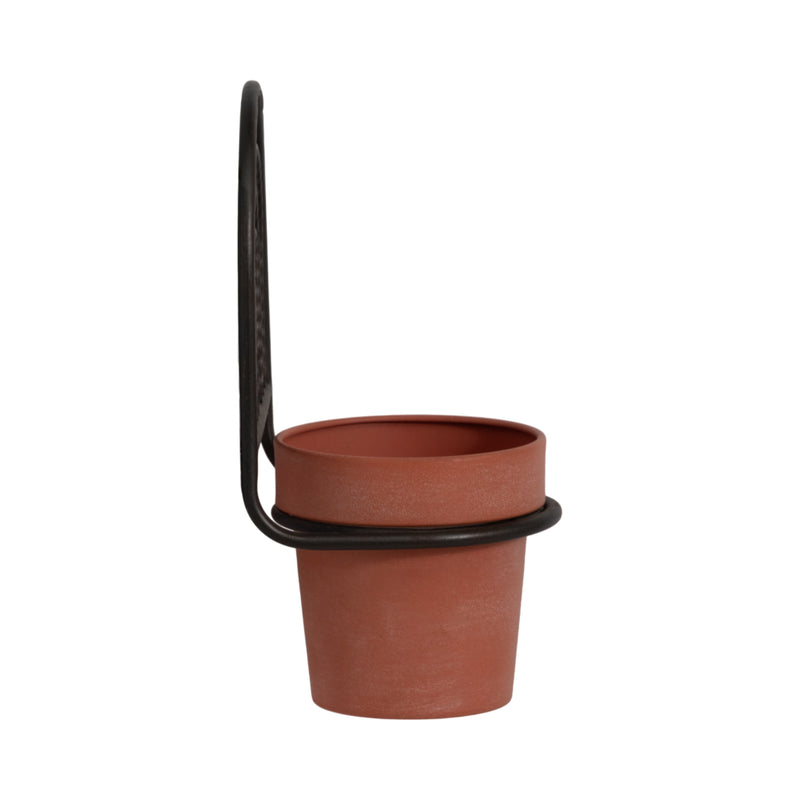 METAL, 11H WALL PLANTER, BLACK/TERRACOTTA