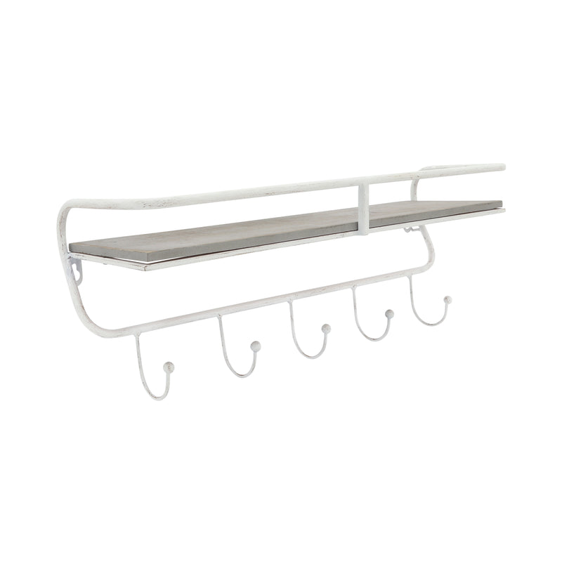 METAL/WOOD 20 5  HOOK WALL SHELF, WHITE/GRAY