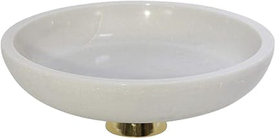 MARBLE 12 BOWL W/ METAL BASE, WHITE