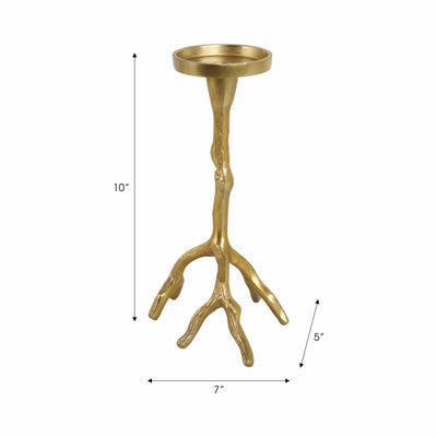 10 Roots Pillar & Taper Candle Holder, Gold