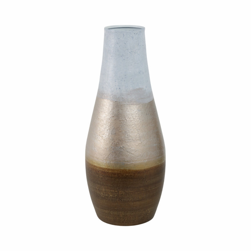 18 Gold Ombre Metal Hourglass Vase, White/gold