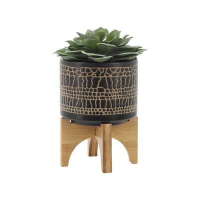 S/2 5/8 GLAZED PLANTER W/ STAND, BLACK