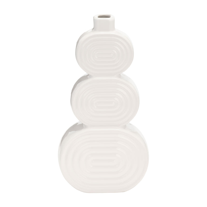 CER, 12 STACKED CIRCLES VASE, WHITE