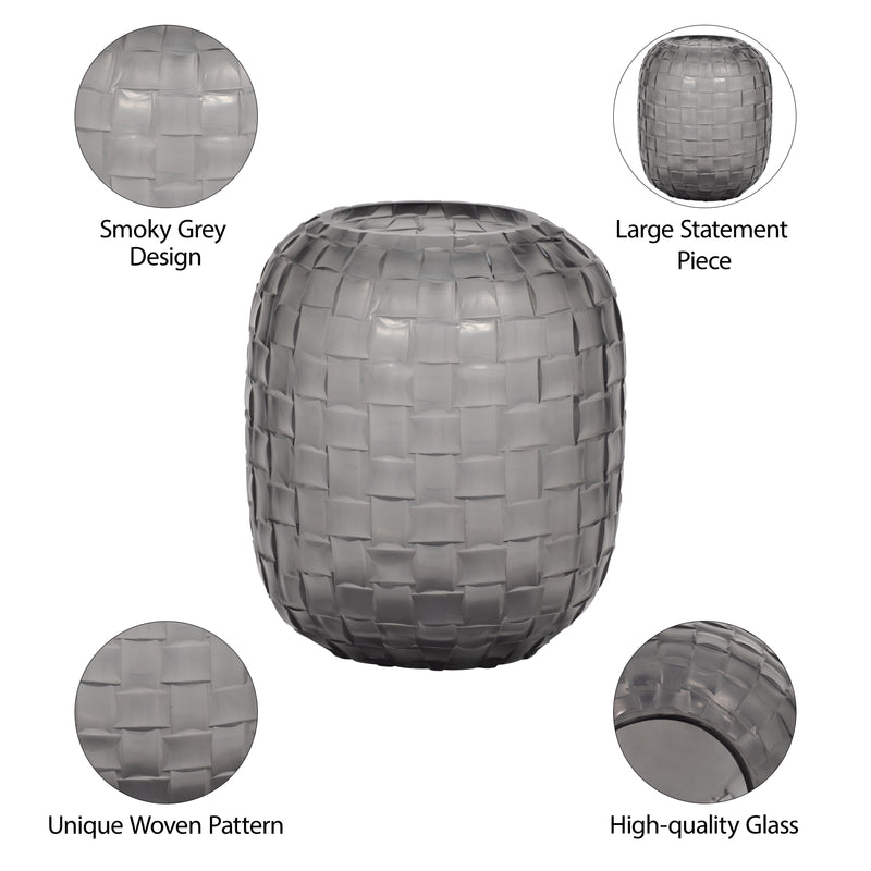 Jordan Glass, 9 Woven Finish Vase, Gray