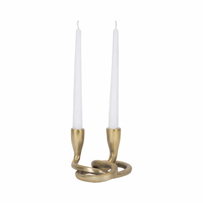 METAL, 6 KNOTTED 2-TAPER CANDLEHOLDER, GOLD