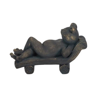 15 Relaxed Frog On Lounger, Bronze