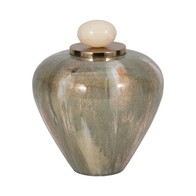 GLASS, 9 TEMPLE VASE W/ RESIN TOPPER, BLUSH/GREEN