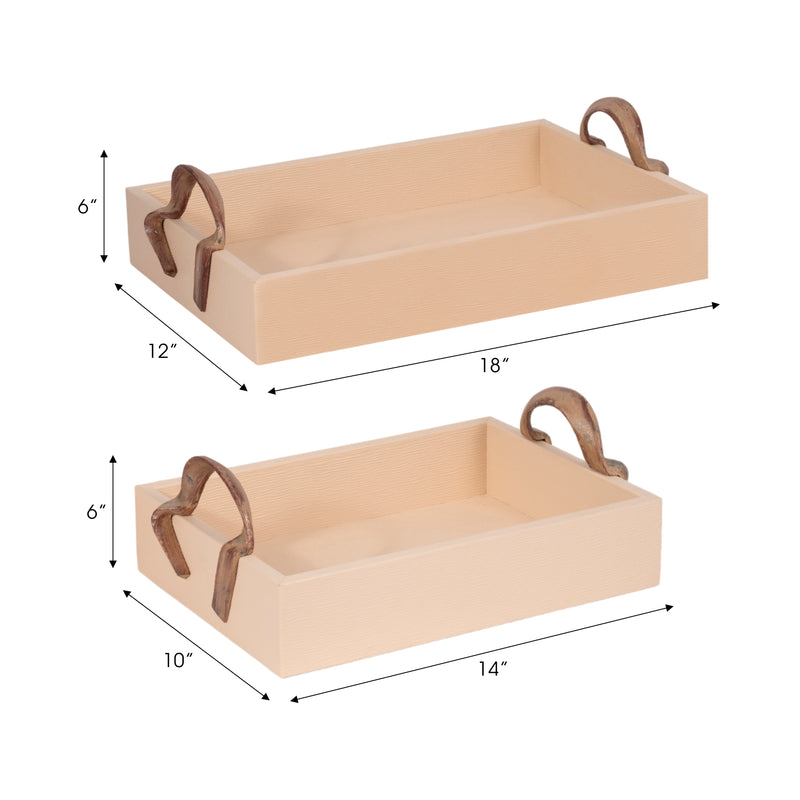 S/2 14/18 Forged Handle Trays, Ivory/bronze