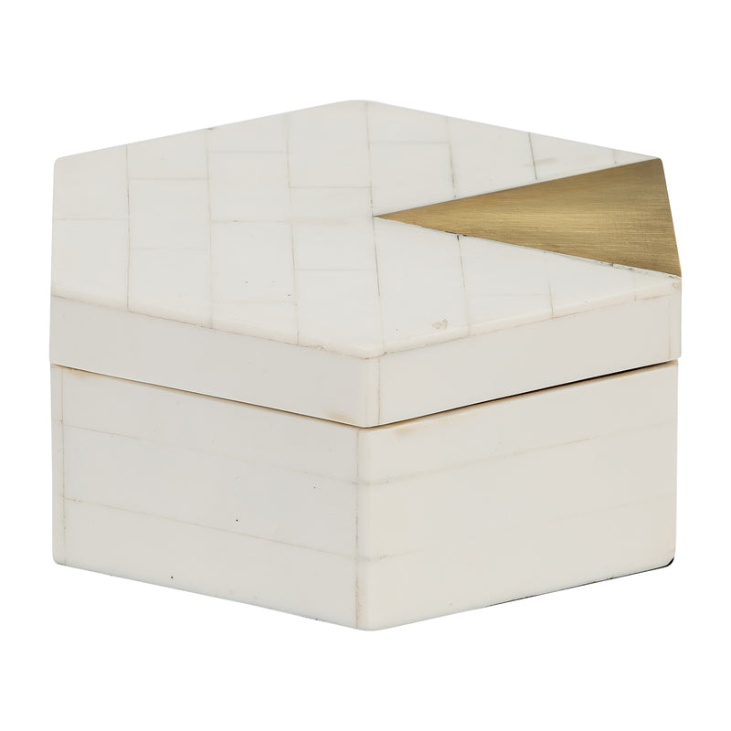 RESIN, S/2 5/7 HXGON BOXES W/BRASS INLAY, WHT/GLD