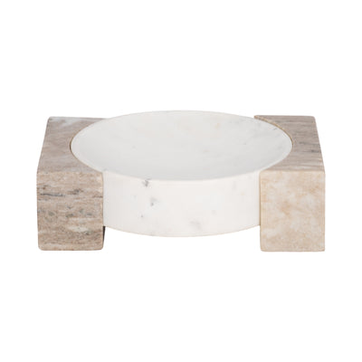 10 Marble Bowl With Onyx Marble Sides, White/tan