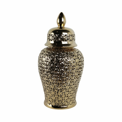 Pierced Ceramic Temple Jar, Gold