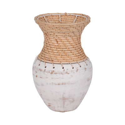 CLAY, 11 VASE WITH WOVEN TOP, WHITE/NATURAL