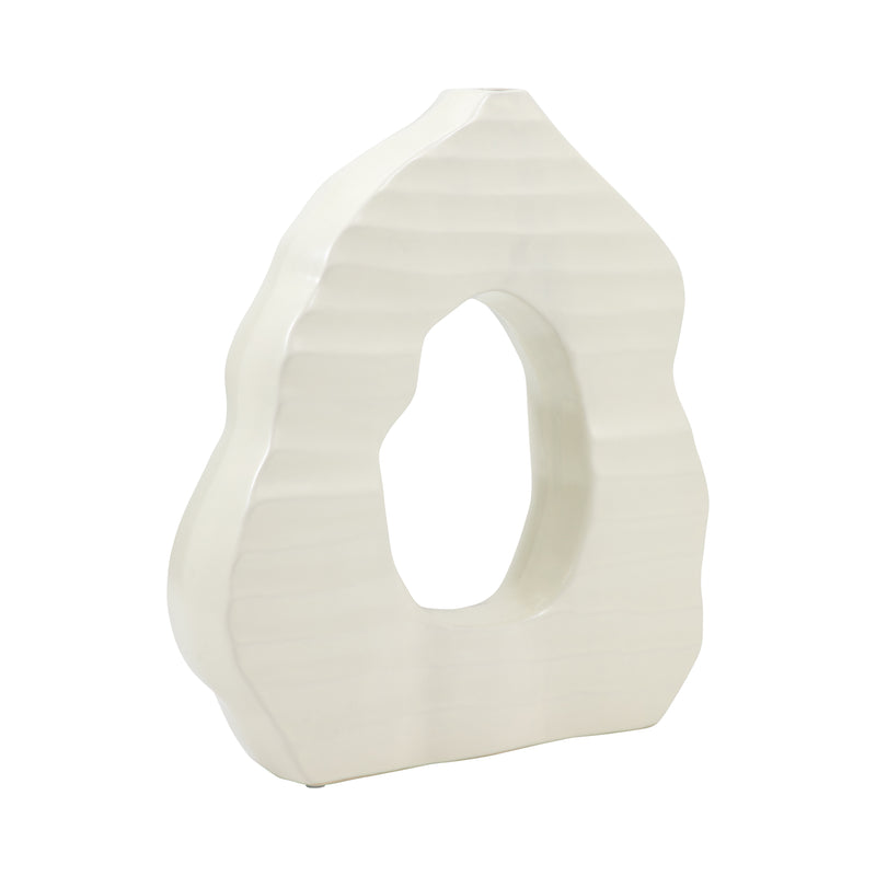 14 Ribbed Open-cut Out Vase, Ivory