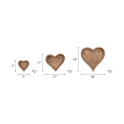 WOOD, S/3 7/11/14 HEART TRAYS, NATURAL