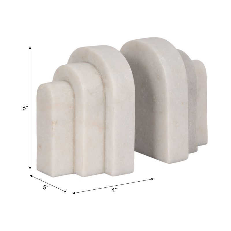 MARBLE, S/2 6, LAYERED ARCHES BOOKENDS,WHITE