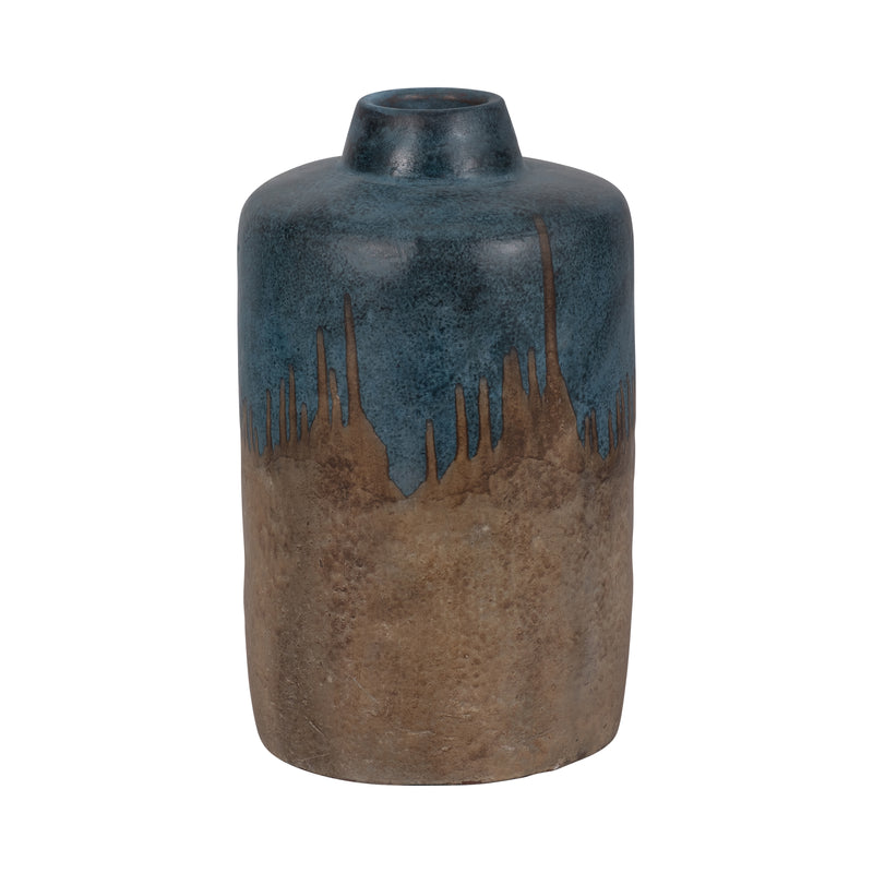 TERRACOTTA, 14H 2-TONE VASE, BLUE/IVORY