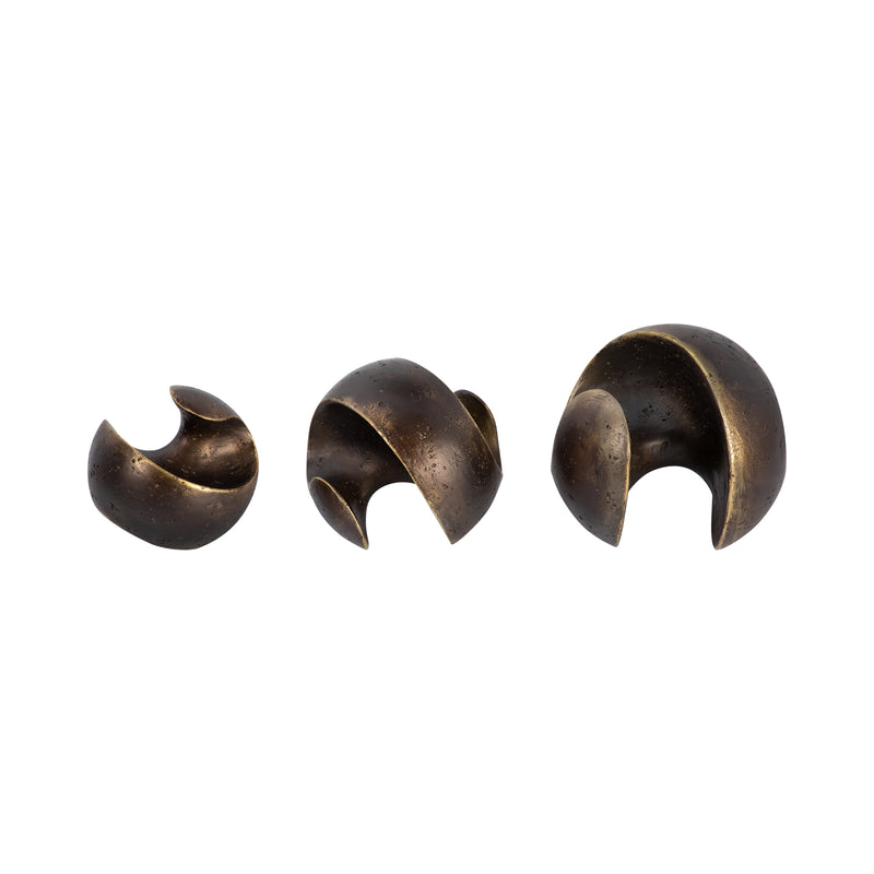 S/3 4/5/6 Kismet Spiral Deco Spheres, Bronze