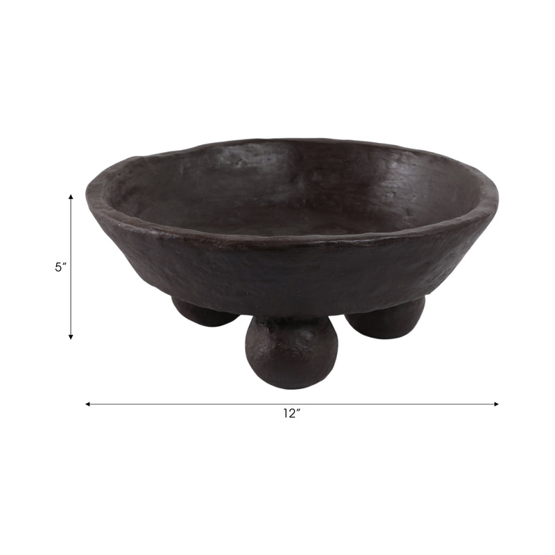 12x12 Paper Mache Knobby Footed Bowl, Black