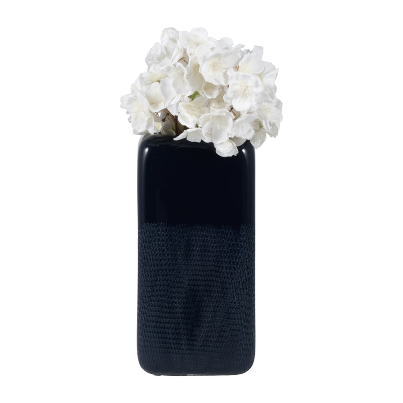 CER, 12 SQUARED GROOVED VASE, NAVY BLUE