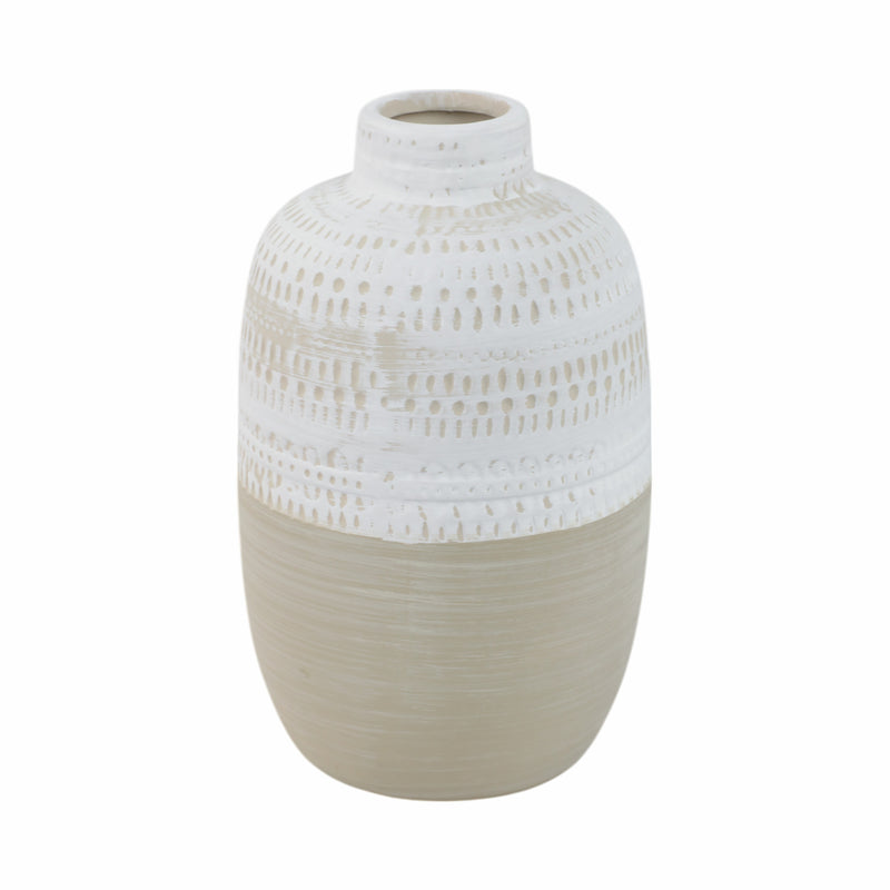 CERAMIC 7.75 TRIBAL VASE, BEIGE