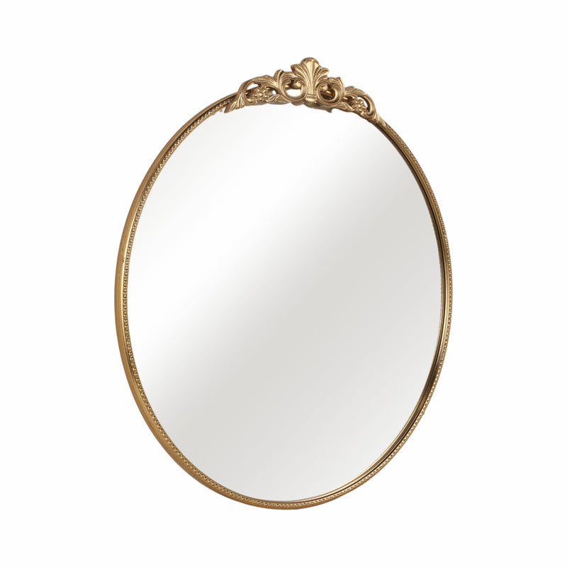 36 Fleur Applique Round Mirror, Gold Wb