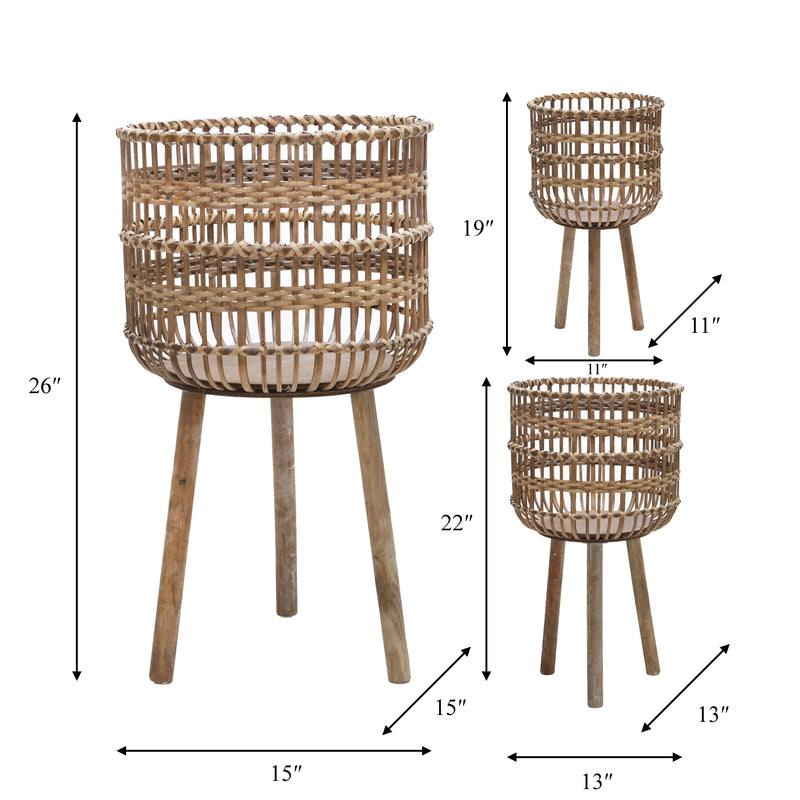 S/3 BAMBOO PLANTERS 11/13/15, BROWN