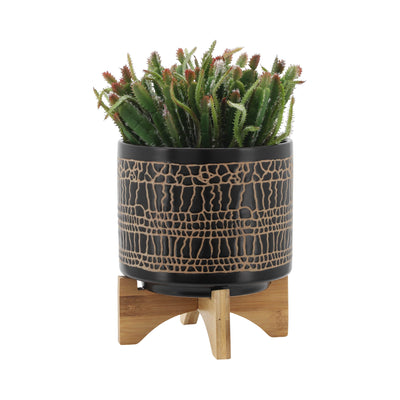 S/2 5/8 GLAZED PLANTER W/ STAND, BLACK