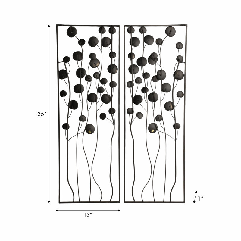 S/2 36 Dainty Flowers Metal Wall D?cor, Black/gol