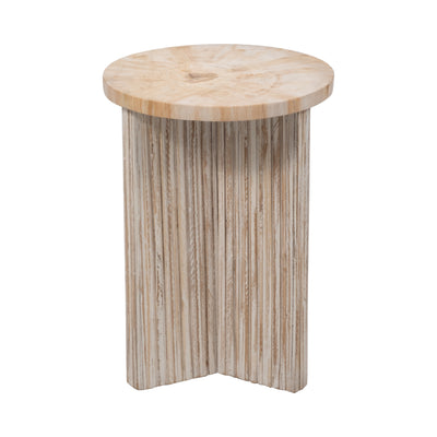 Petrified Wood And Teak 20 Accent Table, Cream