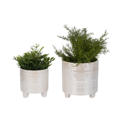 S/2 6/8 Iridescent Boheme Footed Planters, Ivory