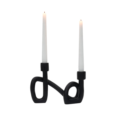 9 Swirled 2 Taper Candleholder, Black