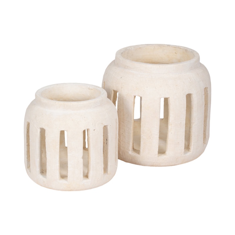 8 Round Lantern Hurricane With Open Slats, White