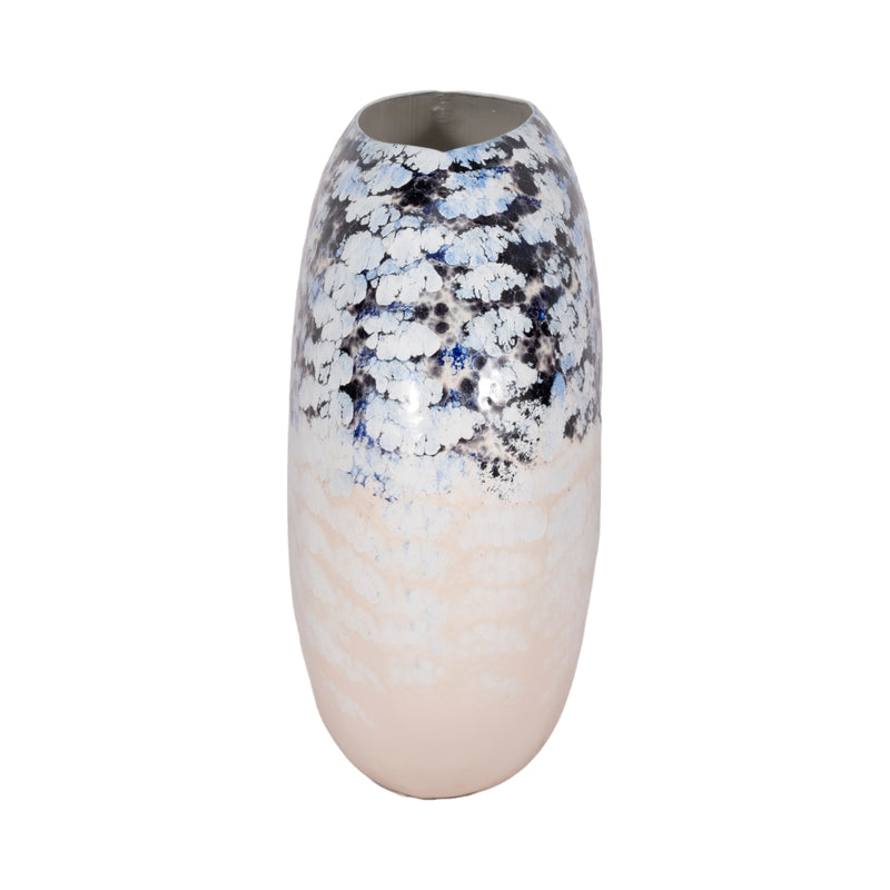 18 Round Metal Vase Arctic Finish, White/blue