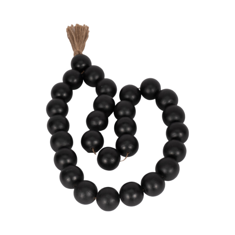 WOOD, 28 2 DBL BEADED GARLAND W/ TASSEL, BLACK