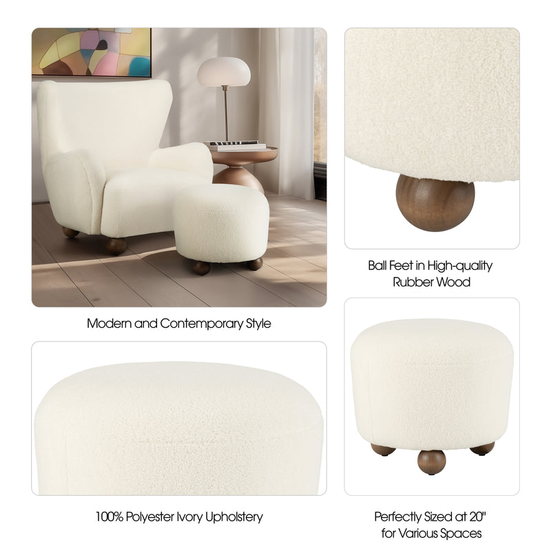 Round Ottoman W/ Ball Feet, Beige