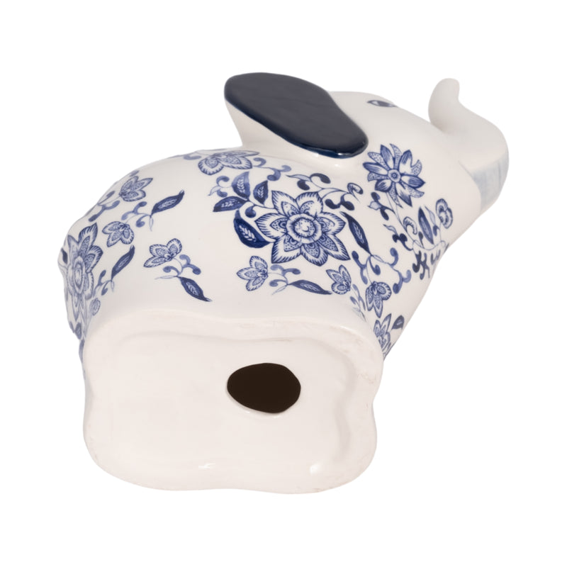 6 Trunk Up Chinoiserie Elephant, Blue/white