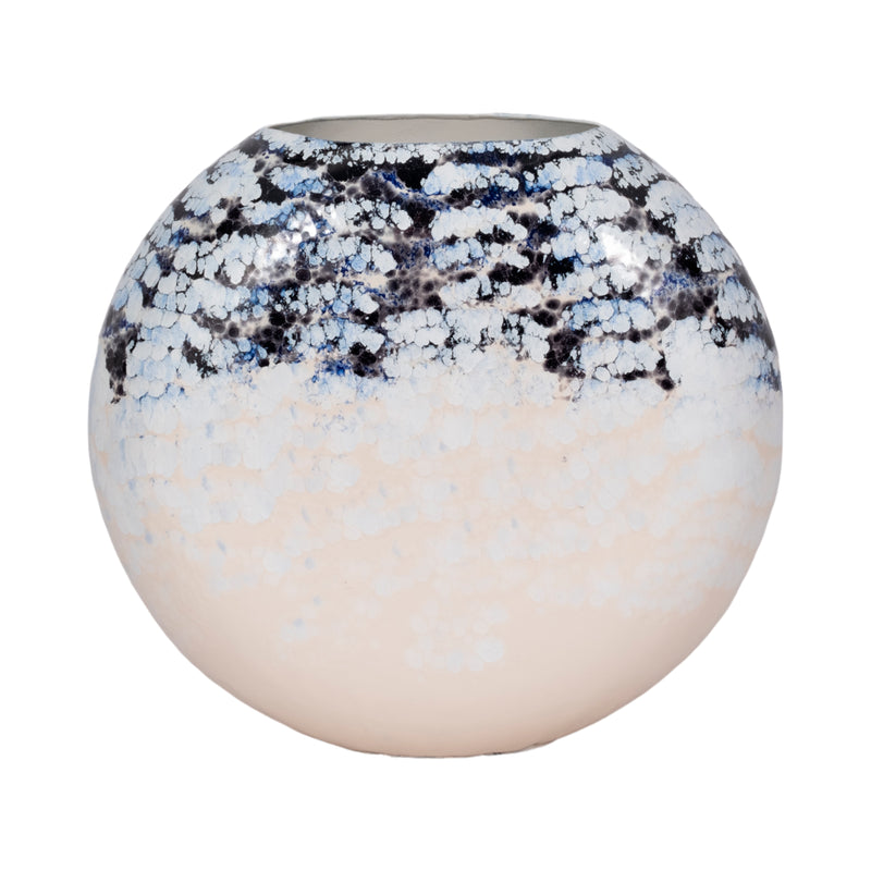 16 Round Metal Vase Arctic Finish, White/blue