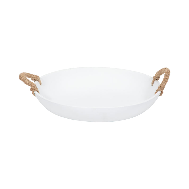 12 Cement Bowl W/ Woven Handles, White