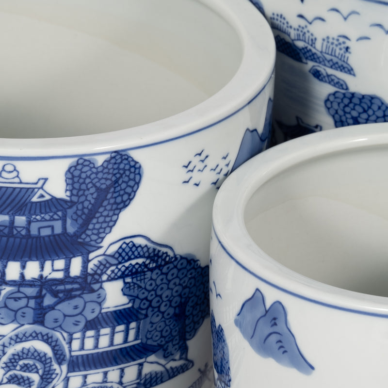 CER, S/3 6/8/10 CHINOISERIE PLANTERS, BLUE/WHITE