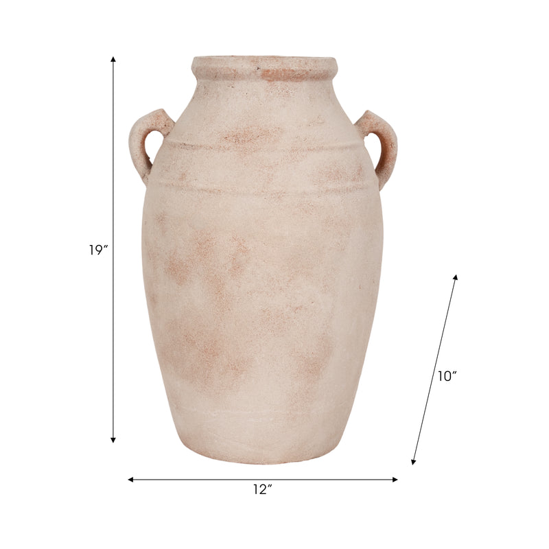 19 Weathered Terracotta Vase, White/natural