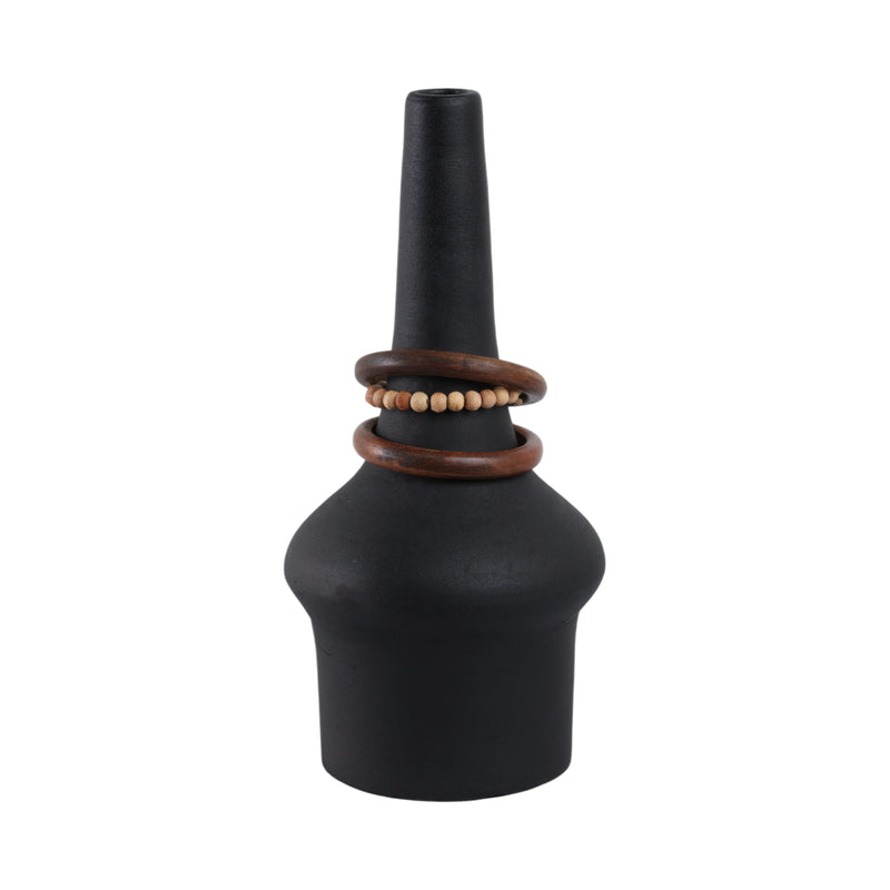 18 Tiago Small Vase With Wood Beads, Blk