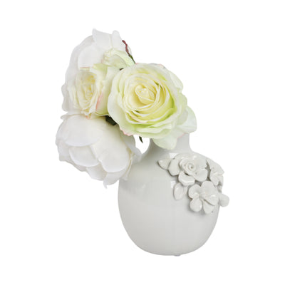 6x5 Rose Applique Bud Vase, Cream